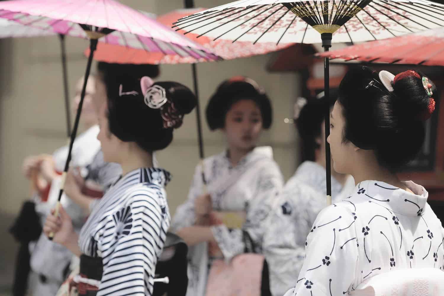 Gion district, Geisha with umbrella