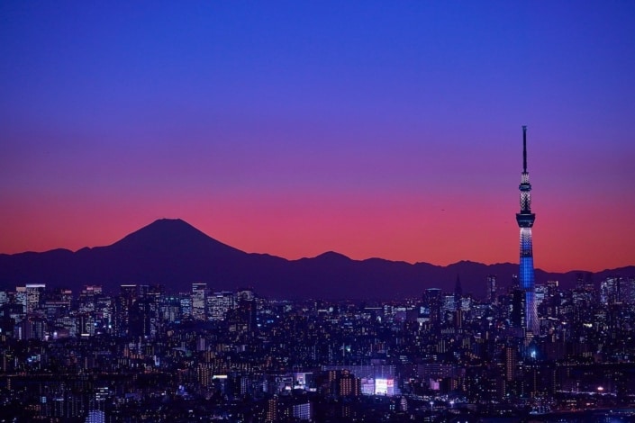 Mount Fuji and Skytree at sunset, Tokyo