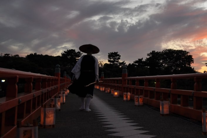 Priest on the Togetsukyo Bridge, Kyoto